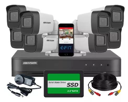 KIT HIKVISION DVR 8CH + 8 bullet + Disco 480SSD + CABLE