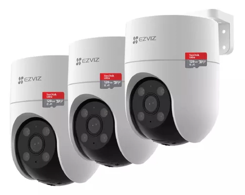 Kit x3 Cámara de Seguridad 1080P - EZVIZ - H8C - Domo PTZ - WiFi + Memoria 128GB