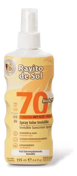 Protector Solar Rayito De Sol Spray Invisible Fps70 195ml