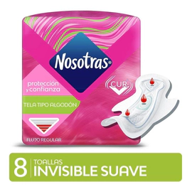 Nosotras Toallitas Femeninas Invisible Curv Tipo Algodón Alas 8u