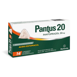 Pantus 20mg Reduce la Producción de Acido Estomacal  14 comprimidos recubiertos