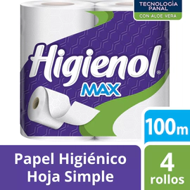 Higienol Papel Higienico Max 100mts x 4 Unidades con Aloe Vera.