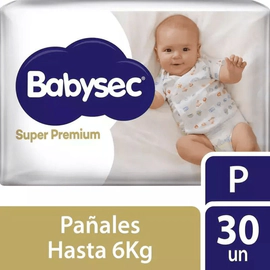 Babysec Pañales Super Premium P 30 Unidades Hasta 6 Kg