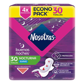 Toallita Nosotras Buenas Noches Suave Flujo Abundante 30 Unidades