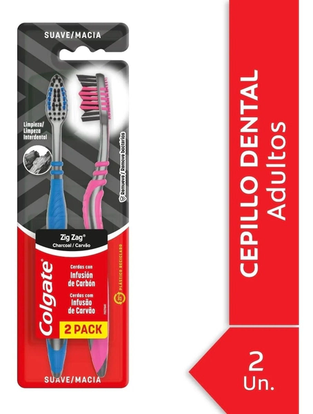 Colgate Zig Zag Carbón Cepillo Dental Suave 2 Unidades