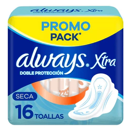 Toallitas Femeninas Always Xtra Doble Protección Seca 16 unidades