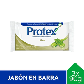 Jabón En Barra Protex Aloe Antibacterial 90g Pack X 3 Unidades