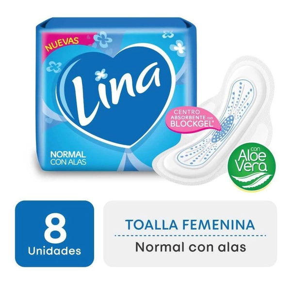 Lina Normal Toalla Femenina Con Alas 8 Unidades