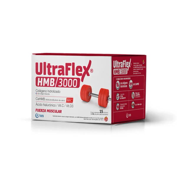 Ultraflex Hmb 3000 Colágeno Polvo 15 Sobres Frutos Rojos