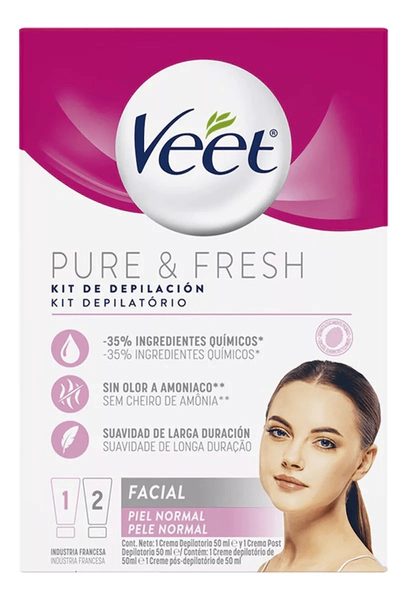 Kit De Depilación Veet Pure & Fresh Crema Facial Piel Normal 50ml + Post Depilat