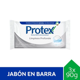 Jabón En Barra Protex Limpieza Profunda 90 g Pack 3 Unidades