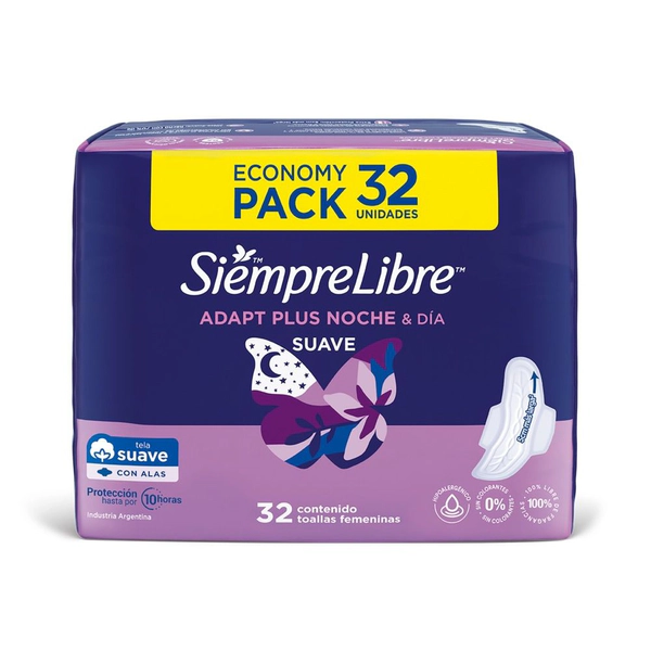 Siempre Libre Adapt Plus Noche Día C/alas Toallitas Fem X32u