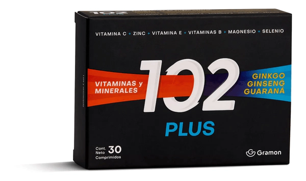 102 Plus Vitaminas Minerales Ginko Ginseng Guarana X 30 Comp
