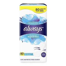 Always Protectores Diarios Respirables Sin Perfume 80u
