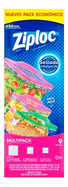 Bolsas Alimento Ziploc Vianda Freezer Multi Pack 9 Unidad