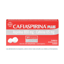 Cafiaspirina Plus con Aspirina 650mg + Cafeína 65mg x 20 Comprimidos