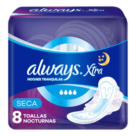 ALWAYS Toalla femenina xtra noche seca con Alas 8 unidades