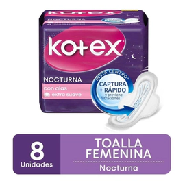 Kotex Nocturna Toallas Femeninas Con Alas 8 Unidades