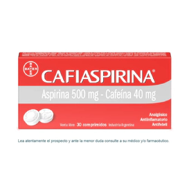 Cafiaspirina con Aspirina 500mg + Cafeína 40mg x 30 Comprimidos