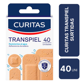 Apósitos surtidos Curitas Transpiel Resistentes al agua x 40 unidades