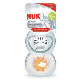 Chupete Nuk Space Animales Cebra Y Sol 18-36m 2 Unidades