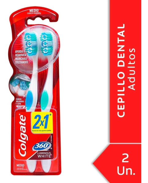Colgate 360º Cepillo Dental Luminous White Medio 2 Unidades