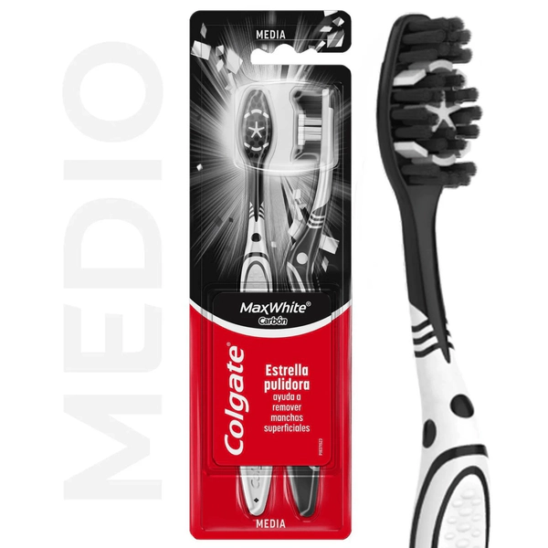 Colgate Cepillo Dental Max White Carbón Remueve Manchas 2 unidades