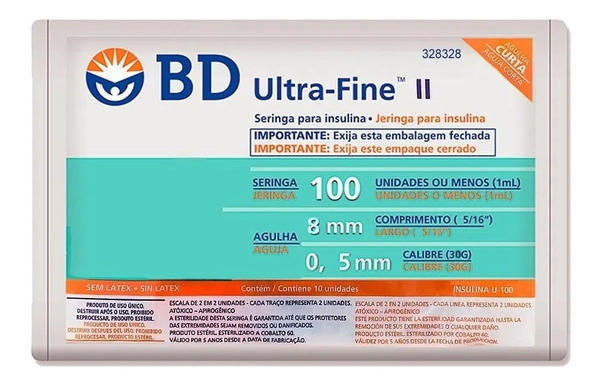 Bd Ultra Fine Jeringa De Insulina 1ml Aguja 30 G 8mm 100u