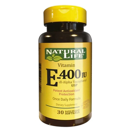 Suplemento Antioxidante Natural Life Vitamina E-400 UI 30 Cápsulas