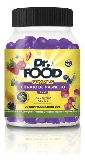 Citrato De Magnesio 500 Mg Dr Food Vitaminas K2 Y D3 90 Gomitas Masticables