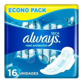 Always Seca Maxi Protección Toallitas Femeninas C/alas X16 U