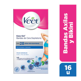 Veet Bandas Depilatorias Axila y Bikini Piel Sensible 16u