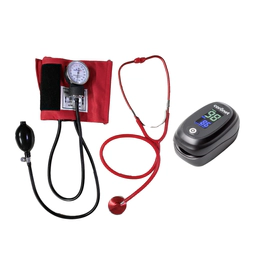 Kit De Tensiómetro Aneroide Rojo + Oxímetro de Pulso