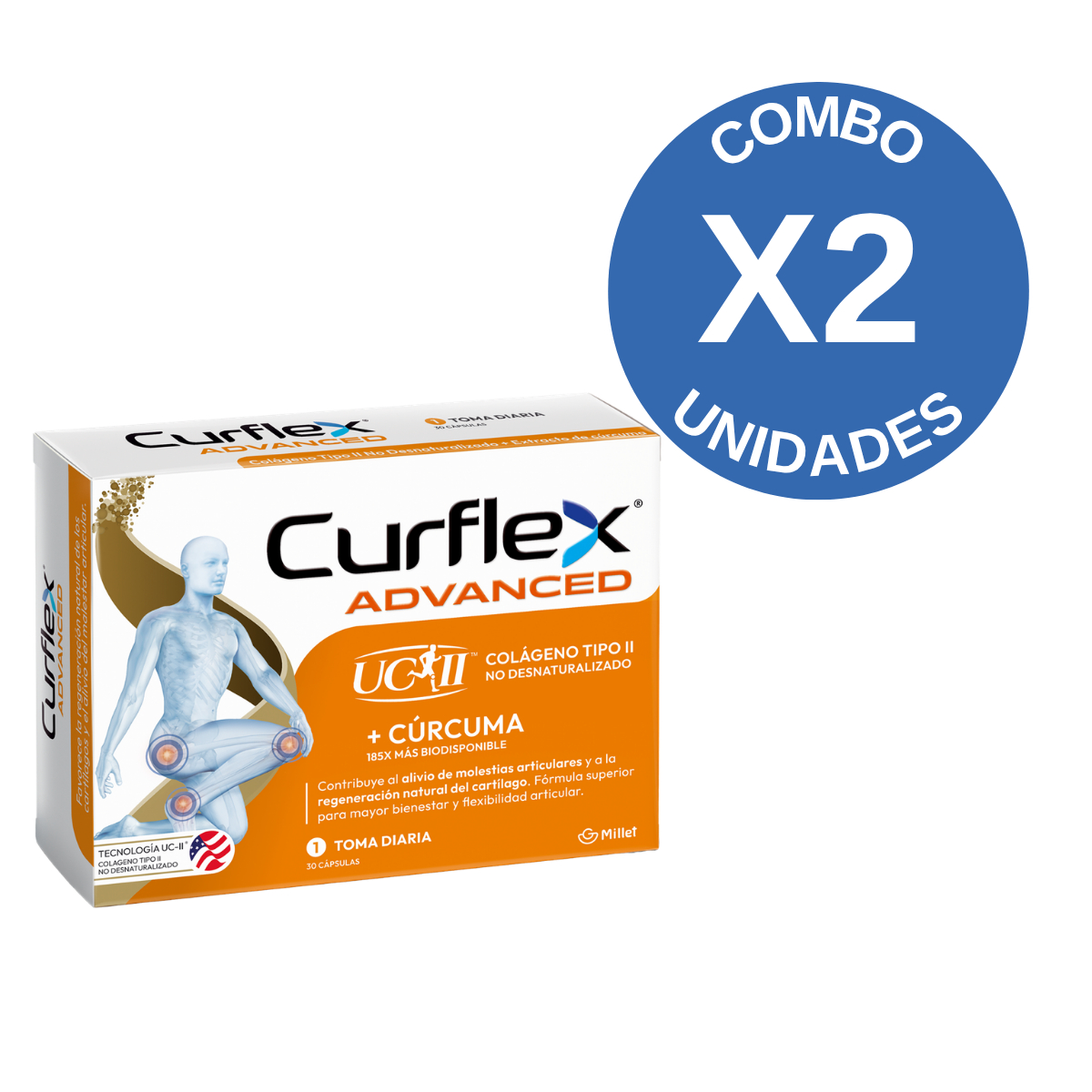 Combo X2 Curflex Advanced Colágeno Tipo Ii + Cúrcuma 30 Cápsulas ...