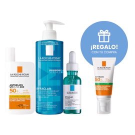 Combo Piel Grasa Anthelios + Effaclar Gel+ Serum+Protector Toque Seco 50m Regalo