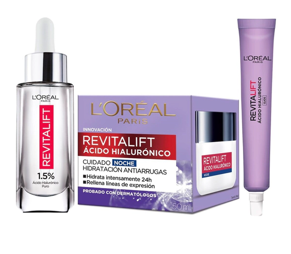 Kit Con Ácido Hialurónico De Noche Crema + Serum + Ojos