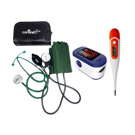 Kit Tensiómetro Aneroide Verde + Oxímetro De Pulso + Termómetro Digital