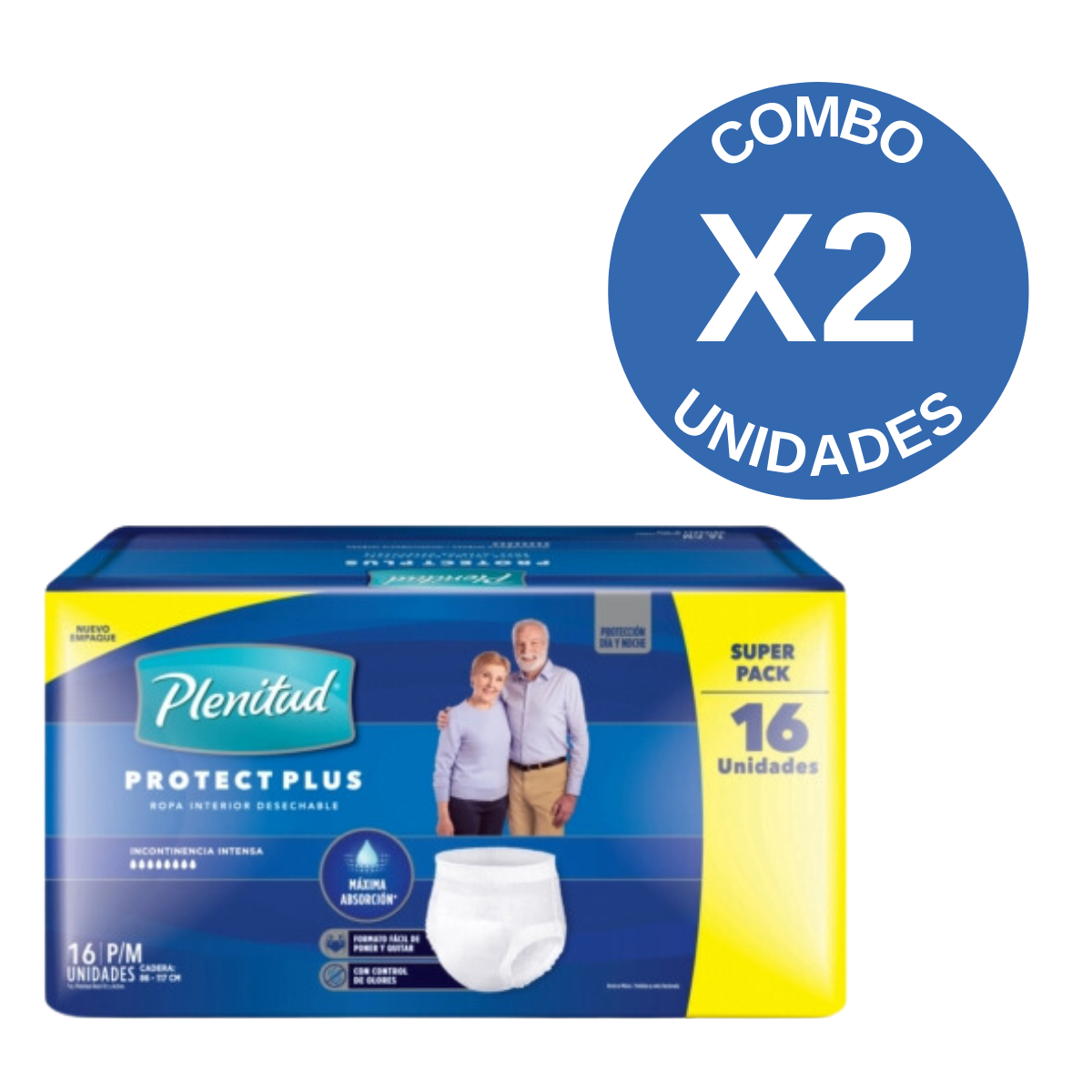 Combo X2 Plenitud Protect Plus Ropa Interior Descartable P/M 16 u