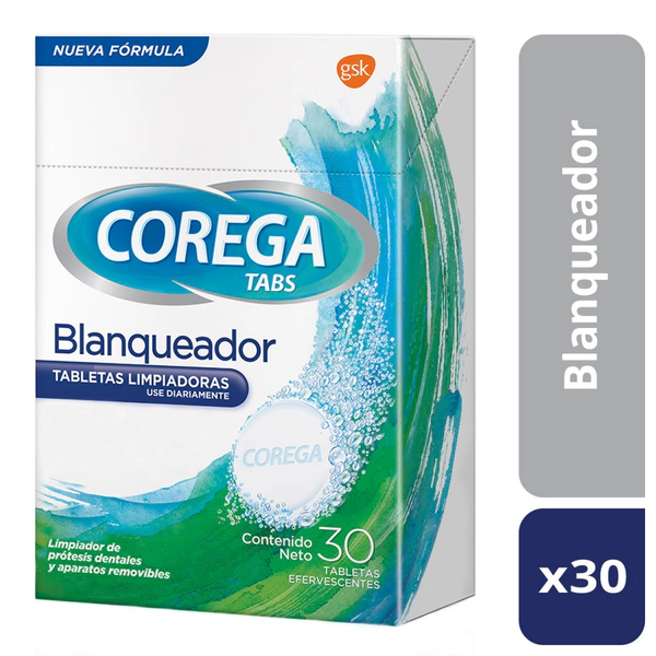 Corega Tabs Blanqueador x 30 unidades.