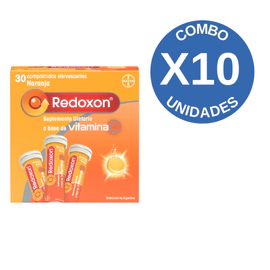 Combo X10 Redoxon Suplemento Dietario a base de Vitamina C 1g 30 Comp. Eferv