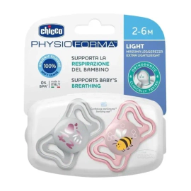 Chupete Chicco Physio Light Deco Rosa Y Gris 2-6 Meses 2 Unidades