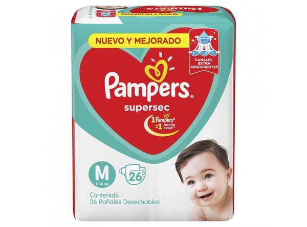 Pañales Pampers Supersec Mega Talle M x26un