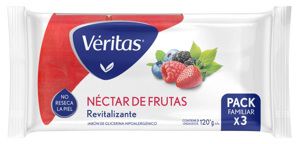 Jabón glicerina y nectar de frutas 3 unidades por 120 grs