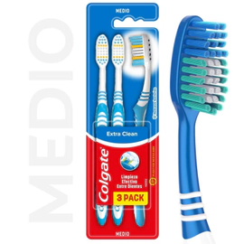 Cepillo de Dientes Colgate Extra Clean Medio Cerdas Multinivel 3 U