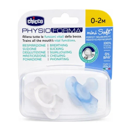 Chupetes Chicco Mini Soft 0-2 Meses Azul Y Gris 2 Unidades