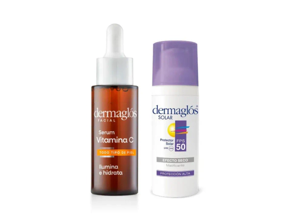 Dermaglós Combo Sérum Vitamina C + Protector Solar Efecto Seco Fps50