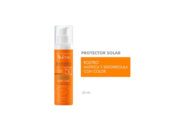 Protector Solar Avene Emulsión Cleanance con color SPF 50+ 50ml