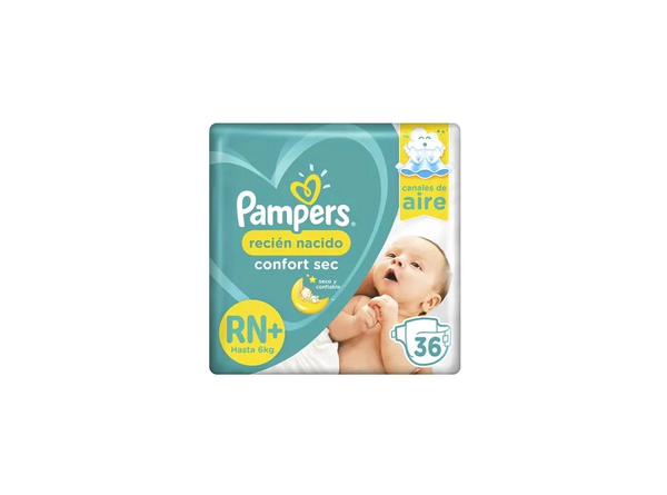 Pañales Pampers Absorbentes e Hipoalergénico RN+ x 36 u