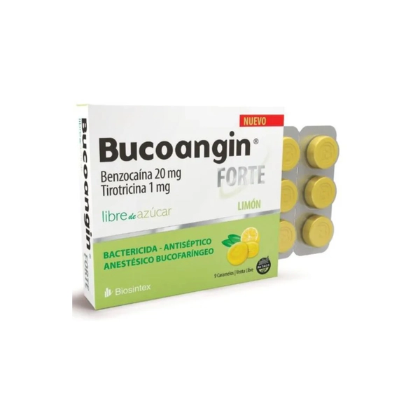 Bucoangin Forte Libre de Azúcar Sabor Limón X9 Caramelos
