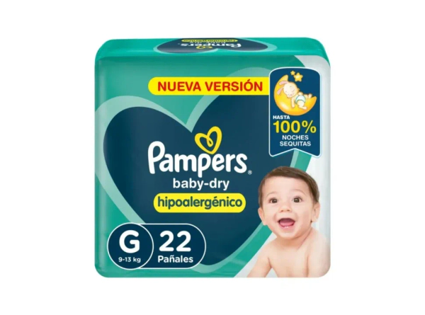 Pañales Pampers Baby Dry Hipoalergénico Talle G 22 Un